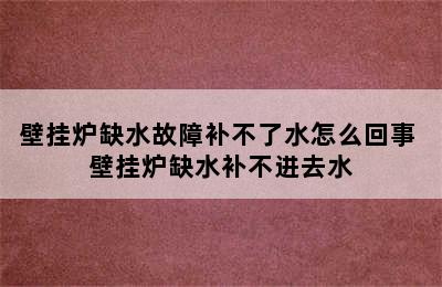 壁挂炉缺水故障补不了水怎么回事 壁挂炉缺水补不进去水